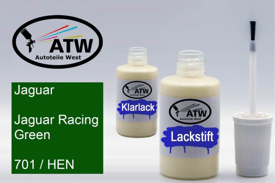 Jaguar, Jaguar Racing Green, 701 / HEN: 20ml Lackstift + 20ml Klarlack - Set, von ATW Autoteile West.